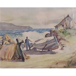 Miro Mavrovich (20th Century) American, THE FISHERMAN, watercolor on paper, 12 1/2 x 15 1/2", s...