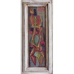 Leonard Nelson (1912-1993) American, TRIBAL CUBIST DANCER, 1949, oil painting on canvas mounted...