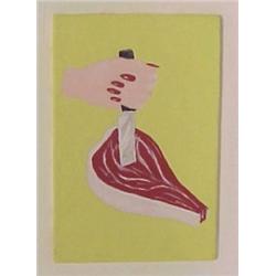 Margaret Nielson (20th Century) American, LITTLE MURDERS, 1980, (hand and meat), gouache on boa...