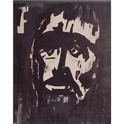 In the style of Emile Nolde (20th Century) American, JESUS, 1972, acrylic on Masonite, 14 1/2 x...