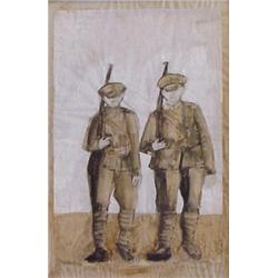 Robert Andrew Parker (b. 1927) American, SOLDIERS, 1956, watercolor on paper, 21 1/4 x 13 3/4",...