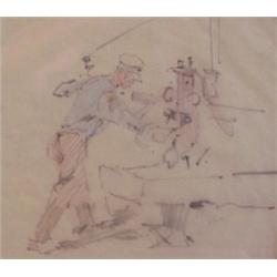 Bertha Peyton (1871-1947) American, WORKER, c. 1915, color pencil drawing on paper, 7 x 8 1/2",...