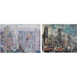 W. S. Pullen & Carson (two), NEW YORK VIEW NORTH FROM THE EMPIRE STATE BUILDING, 1957, oil pain...
