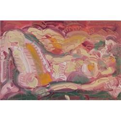 Frank Romero (20th Century) Mexican/American, JOHANNA, 1994, oil painting on wood panel, 23 1/2...