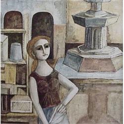 Rossini (20th Century), WOMAN AT FOUNTAIN, oil painting on canvas, 30 x 30", signed lower right...