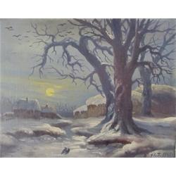 Russian School (20th Century), WINTER SCENE, 1945, oil painting on canvas board, 10 x 12 1/4",...