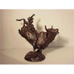 R. Scott (20th Century) American, BULL RIDER, patinated cast bronze sculpture, 10 x 11 x 6", si...