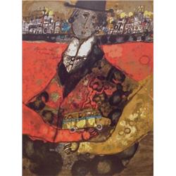 Theo Tobiasse (b. 1927) French, L'HOMME EN NOIR ET LA DANSEUR SUR L'AUTOBUS, c. 1968, color lit...
