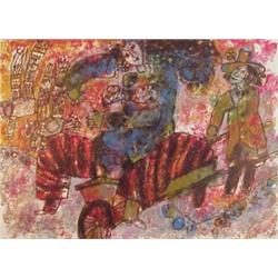 Theo Tobiasse (b. 1927) French, J'AI PORTE TOUTE MA VIE UNE ROULOTTE DANS MON VENTRE, color lit...