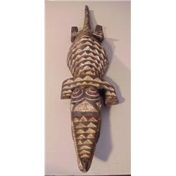 Tribal Art, ALIGATOR, hand-painted carved wood, two-person headdress, 77 x 13 x 6", worn in are...