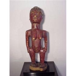 Tribal Art, FERTILITY DIETY, carved and painted wood statue, 20" high, 7" wide, 4" deep, mounte...