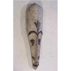 Tribal Art, MASK, carved and painted wood, 44 x 11 x 7", tiny chip in headdress, aged. $300/400...
