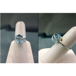 Blue Topaz & Diamond Wrap Sterling Silver Ring