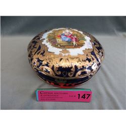 Estate Porcelain Gold & Blue Dresser Box