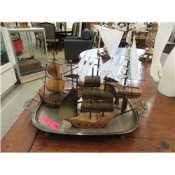 2 Ship Models & A Ship Lamp