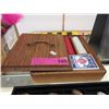 Image 1 : Vintage Wood Poker Chip Box with Chips & Cards