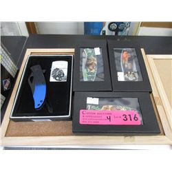 4 New Folding Knives - 2 with Lighters