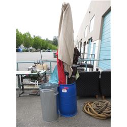 Metal Garbage Can & Plastic Bin with Contents