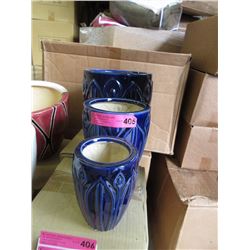Set of 3 New Blue Ceramic Plant Pots
