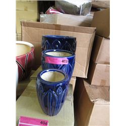 Set of 3 New Blue Ceramic Plant Pots