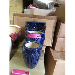 Set of 3 New Blue Ceramic Plant Pots
