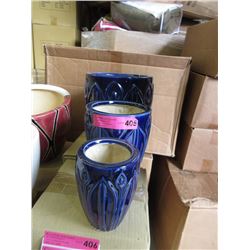 Set of 3 New Blue Ceramic Plant Pots