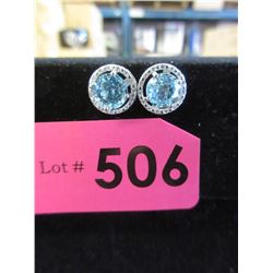 New .925 Silver 2 Carat Blue Topaz Stud Earrings