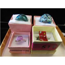 4 New Rings - 2 Are Murano Glass
