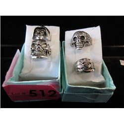 4 New Biker Style Skull Rings