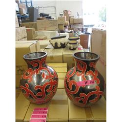 Pair of New Large Red & Black Ceramic Vases