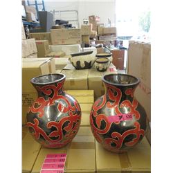 Pair of New Large Red & Black Ceramic Vases