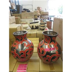 Pair of New Large Red & Black Ceramic Vases
