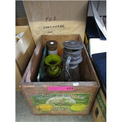 Vintage Wood Fruit Crate, Lantern & More