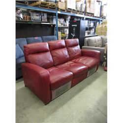 Red Natuzzi Leather 6 Foot Reclining Sofa