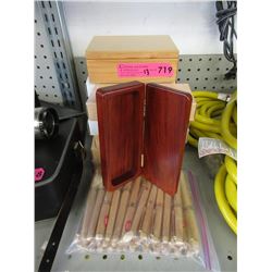 12 New Wood Boxes & Bag of Fountain Pens