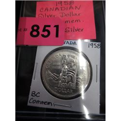 1958 Canadian Silver Dollar Coin - .800 Silver