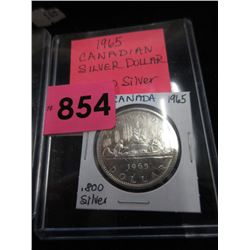 1965 Canadian Silver Dollar Coin - .800 Silver