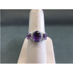 Amethyst & Diamond Sterling Silver Dinner Ring