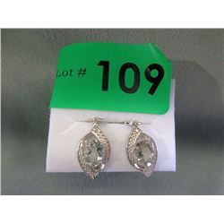 New Green Amethyst & Diamond Dangle Earrings