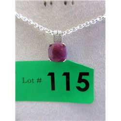 Huge Ruby & Diamond Sterling Silver Necklace