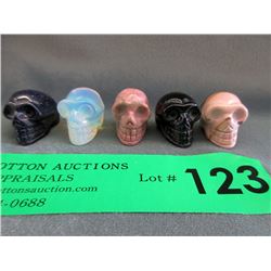 5 Hand Carved Genuine Gemstone Skulls