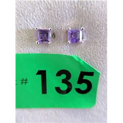 New Sterling Silver Amethyst Princess Cut Earrings