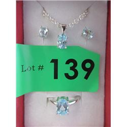 New 3 Piece Matching Blue Topaz Set