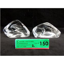 2 Signed Mats Jonasson Crystal Sculptures