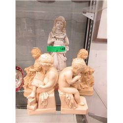 14" Statue & 2 Pairs of Bookends