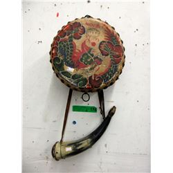 Vintage Chinese Hide Drum & Toy Powder Horn