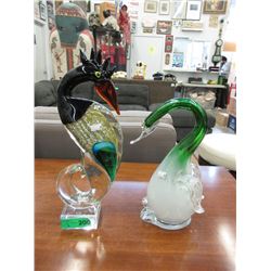 2 Art Glass Birds - Tallest is 15"