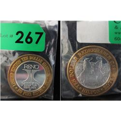 .999 Silver Reno Hilton $10 Gaming Token