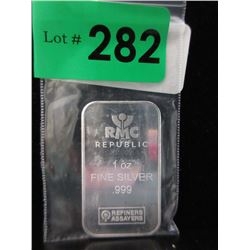 1 Oz. Republic Metals Corp .999 Silver Bar