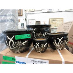 New 4 Piece Black Glazed Ceramic Plant Pots